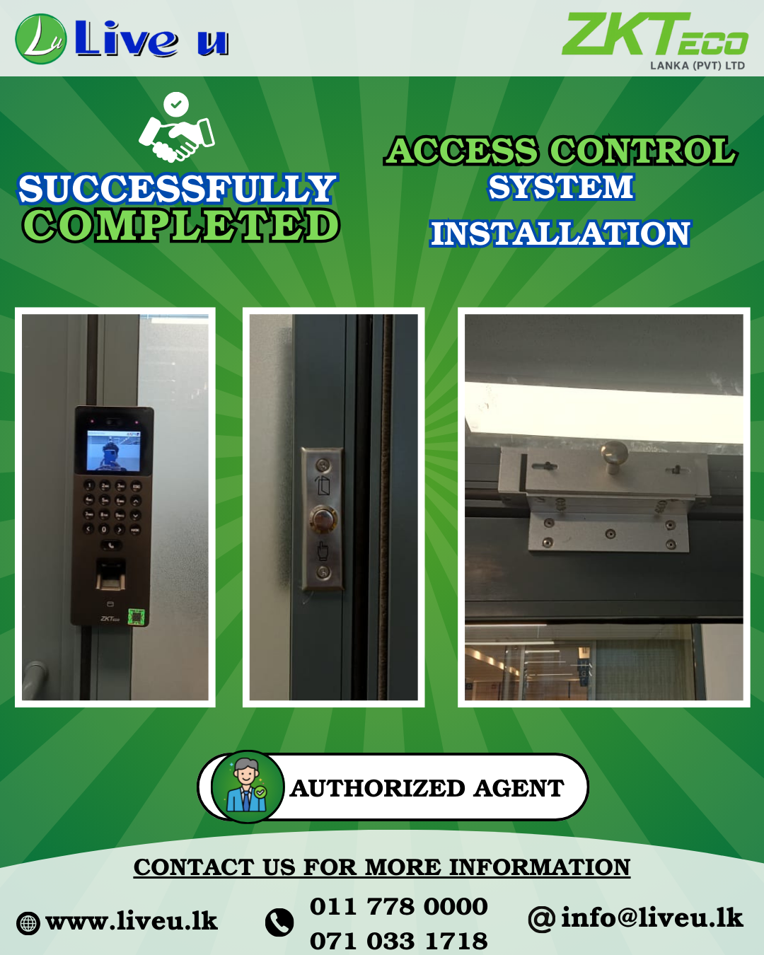 ZKTeco SenseFace 2A with Access Control Kit Installation – Live U (PVT) Ltd, Solo Agent in Sri Lanka